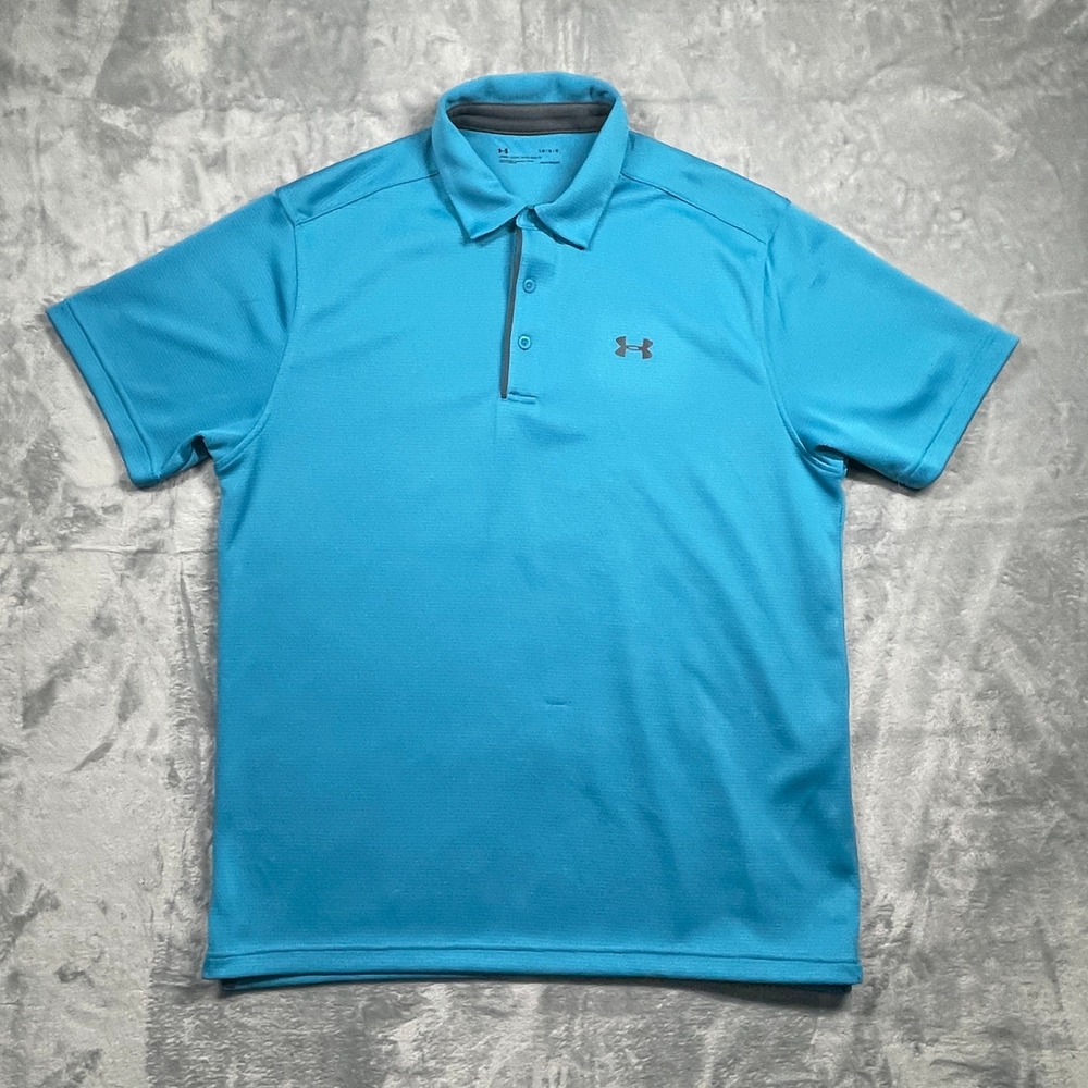 Under Armour Mens Golf Polo Shirt Blue HeatGear Loose Fit Size LG